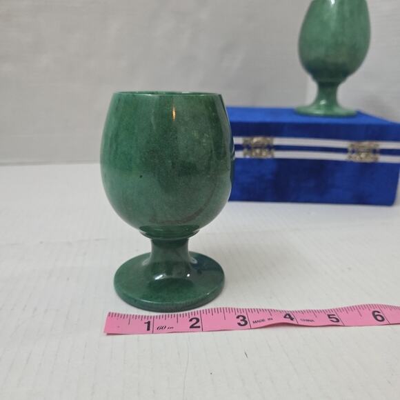 Set Of 2 Vintage Green Onyx Stone Goblet Chalice 5" Marble Cup - Picture 11 of 13